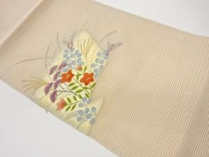絽綴れ草花模様織出し名古屋帯